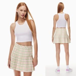 Aritzia Sunday Best Olive Mini Pleated Skirt